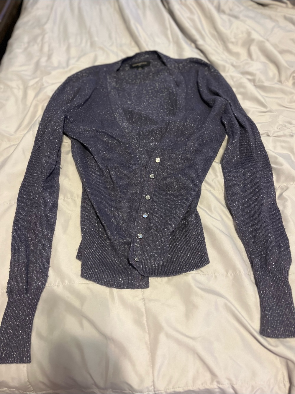Banana Republic Purple Sparkle Cardigan Jeweled Buttons